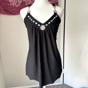 Black Rhinestone Summer Flowy Racerback Y2K 2000s Women’s Small Tank Top